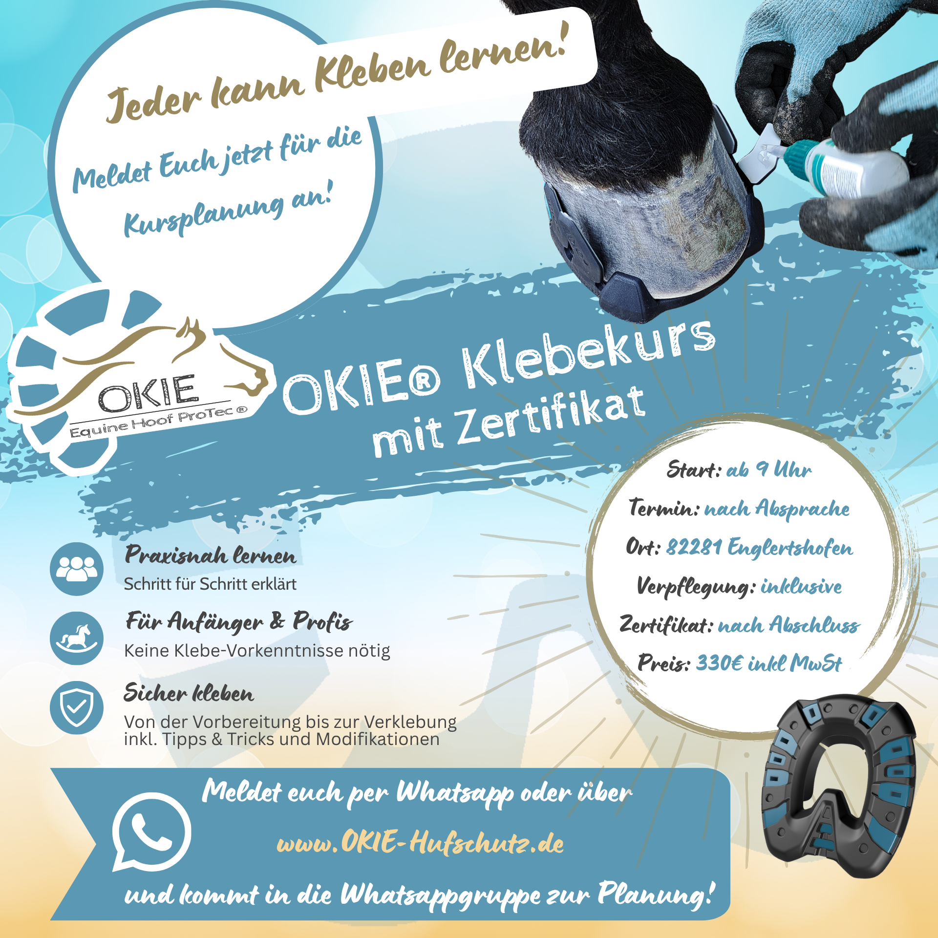 OKIE Hufschutz Klebekurs mit Zertifikat fuer Klebebeschlag
